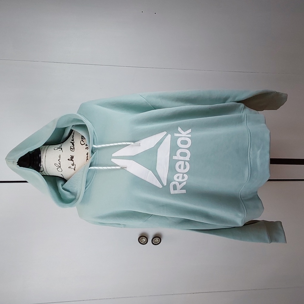 Reebok |Womens Seafoam Green Cropped Hoodie Sweatshirt Oversized Sz.XL